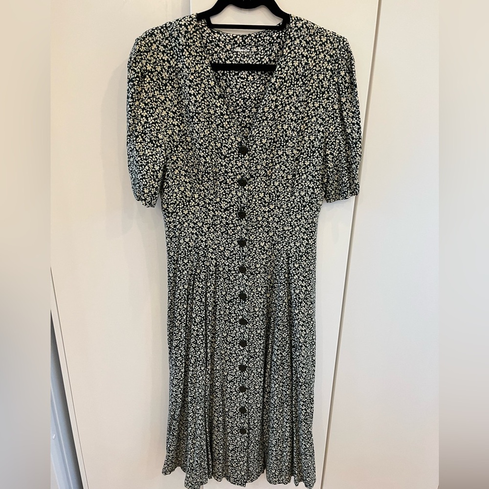 Vintage 80s Cottagecore Green Floral Dress in Size Medium